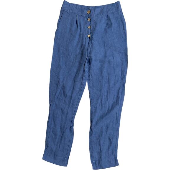 Old Linen Mill Classic High Waist Pants in Ocean Blue - Picture 2 of 7